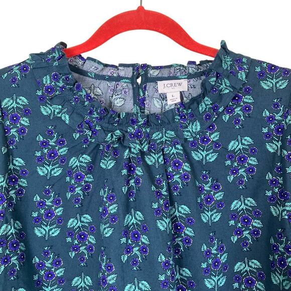 J. Crew Long-sleeve Ruffleneck Poplin Blouse Floral Print Cottagecore Modest Lg - Picture 5 of 16